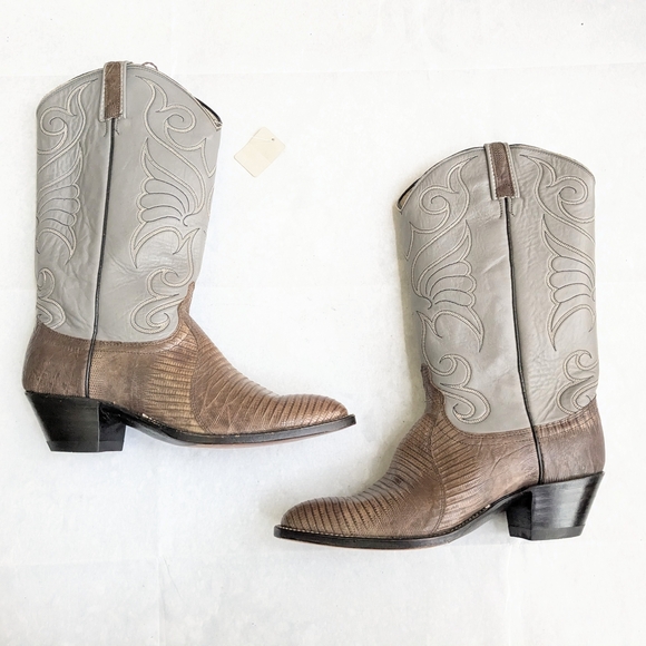Dan Post Other - Dan Post Cowboy Boots Olive Green Lizard Leather Gray Men 8.5